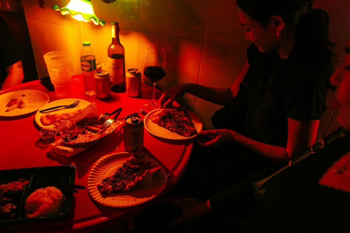 Pizza on a table, night mood